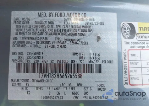 2006 Ford Mustang Gt from USA, damaged, VIN 1ZVHT82H665265588